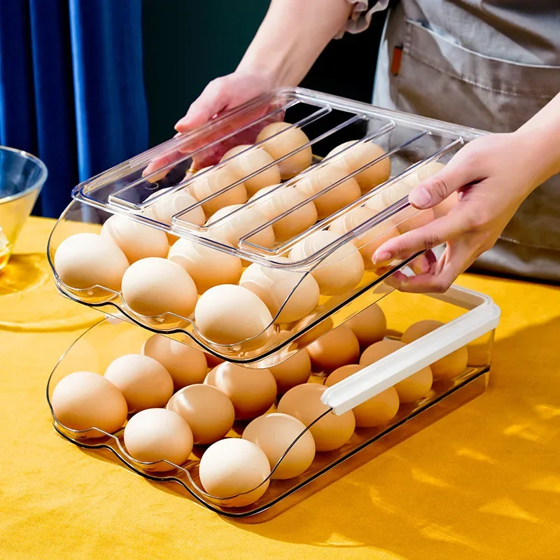 

Transparent Automatic Rolling Egg Box Refrigerator Egg Dispenser Egg Rack Holder Basket Container Storage Organizer for Kitchen