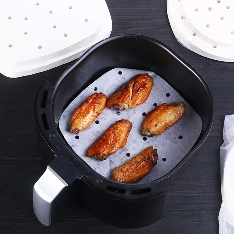 100pcs Air Fryer Liners Square Air Fryer Paper  6/7/8/9 Inch Disposable Baking Sheets Perforated Parchment Papers Steamer Mat