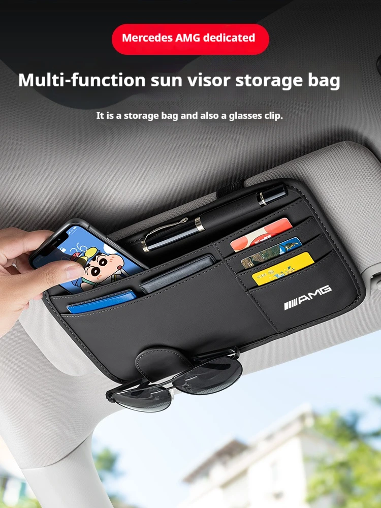 

Car PU Leather Sun Visor Glasses Clip Card Holder Storage Pockets For Mercedes Benz AMG R C E V Class Viano SLK GLC SL Vito GLK