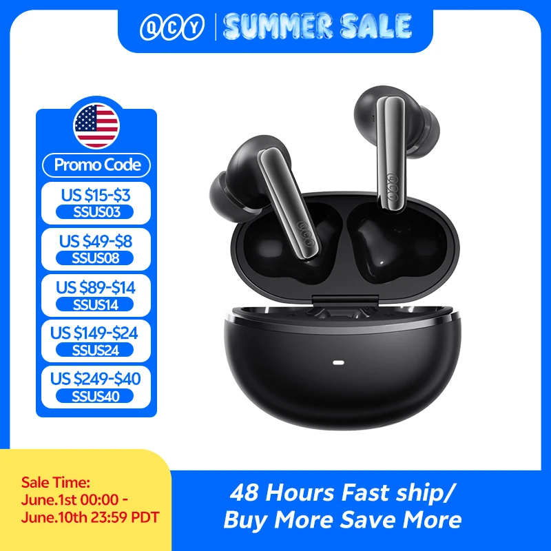 QCY MeloBuds N70 Adaptive ANC Wireless Earbuds Bluetooth 6.0 LDAC Hi-Res Audio 6 Mics Wireless Charging Earphones 50Hrs IPX5
