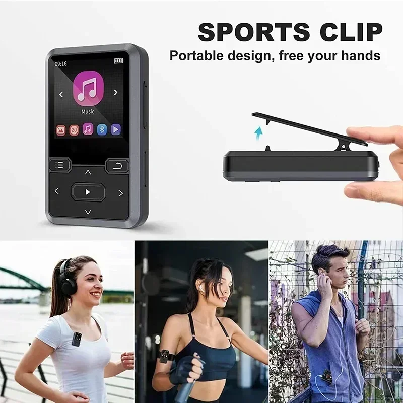 Mini back Clip Sports 32GB Lossless Sound MP3 Player with BT 5.0,Pedometer FM radio, New Design Mini 1.44 inch Music Player