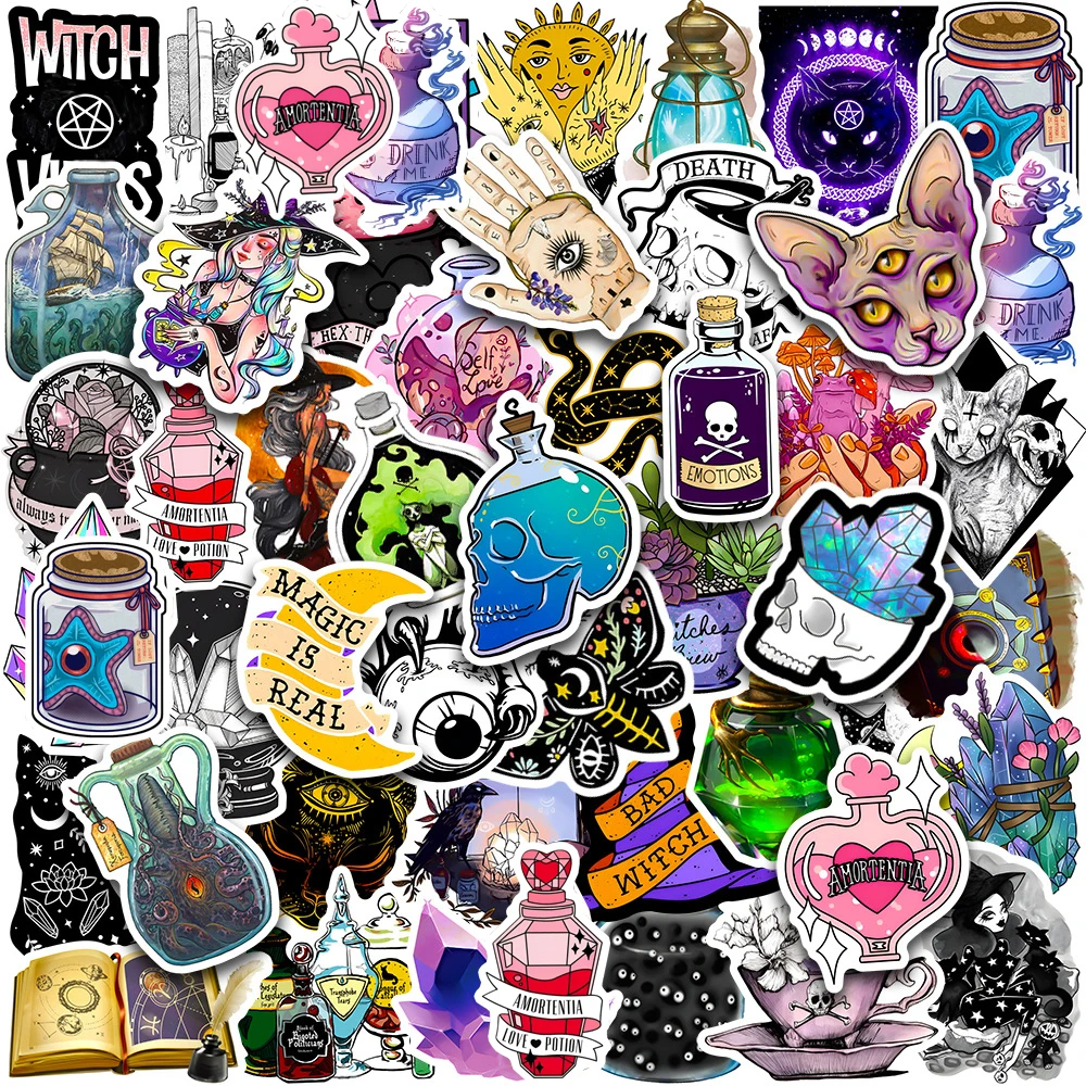 10/30/50pcs Cool Magic Witch Lucky Crystal Aesthetic Stickers Decal Laptop Guitar Motorcycle Phone Waterproof Sticker Kid Toy