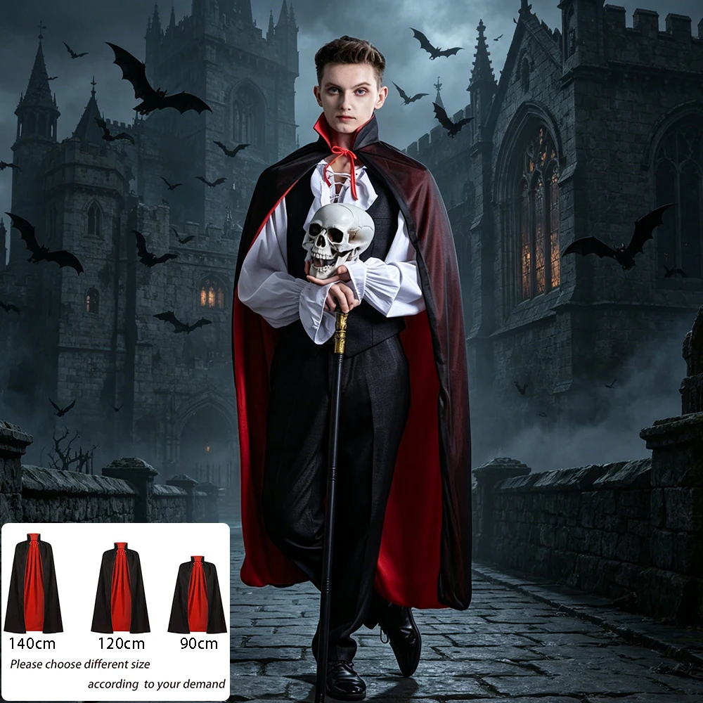 Halloween Christmas Cloak Black Red Reversible, Vampires Cape Cloak for Christmas Halloween Witch Party Cosplay Costume Cloak