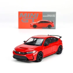 MINIGT 1/64 Honda Civic Type R Rallye Red 2023 W/ Advan GT Wheel MGT00546-CH Diecast Alloy Model Cars Kids Toys Boys