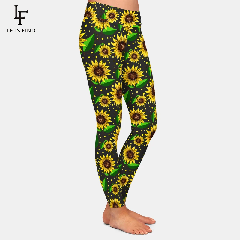 LETSFIND Neue Beartiful Aquarell Stil Sonnenblumen Druck Frauen Fitness Leggings Fshion Hohe Taille Elastische Leggings