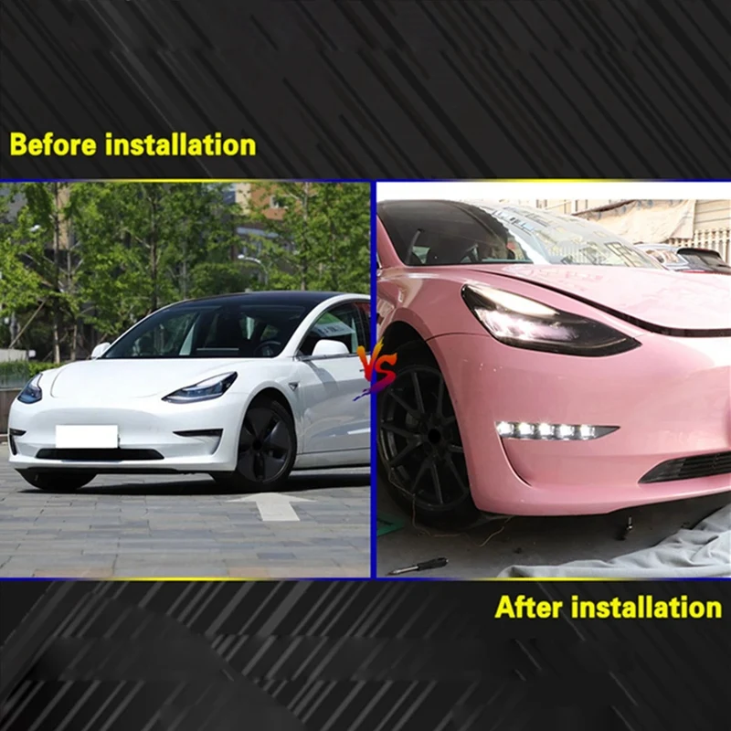 Auto LED Daytime Running Lights Modified Front Bumper Fog Lights Turn Indicators For Tesla Model 3 Y 19-22 image 6