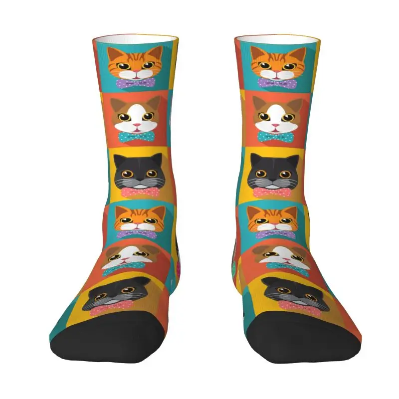 Custom Kawaii Printing Funny Cats Heads  Pattern Socks for Women Men Stretchy Summer Autumn Winter Crew Socks