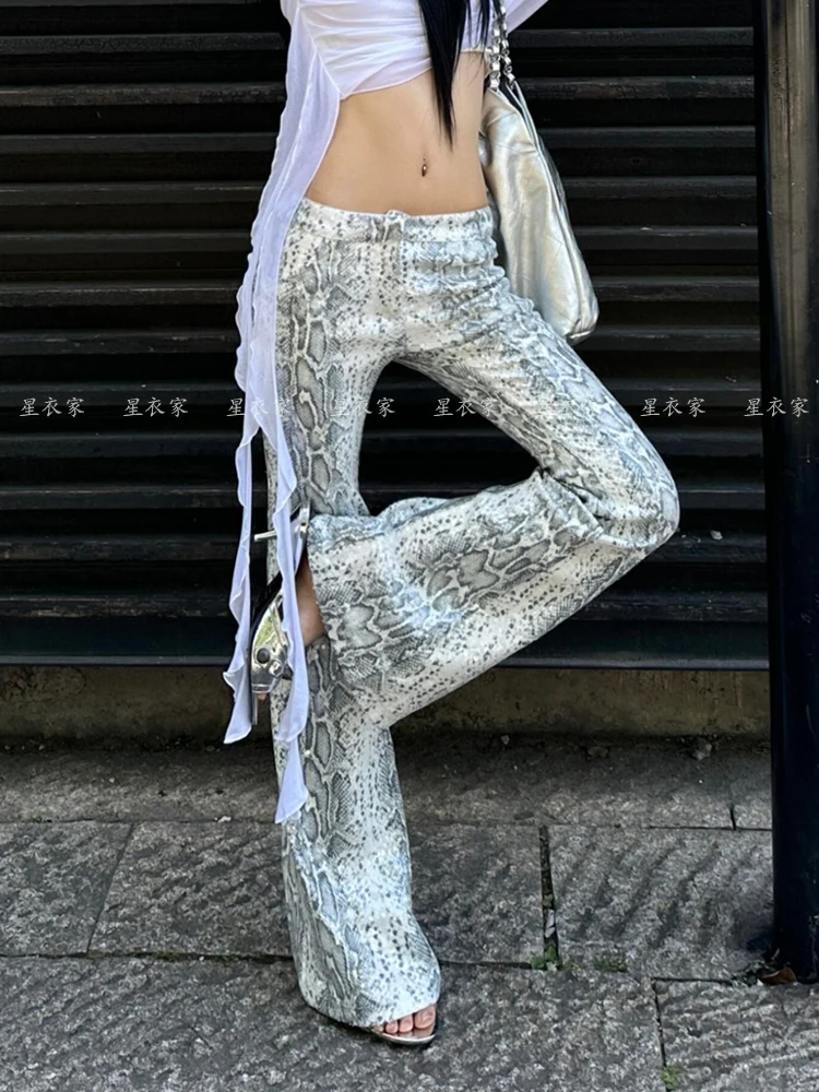 Amerykańskie Retro High Street Casual Ogrodniczki Panterka Luźne Szerokie Nogawki Damskie Y2k Hip-hop Cargo Grunge Szerokie Spodnie