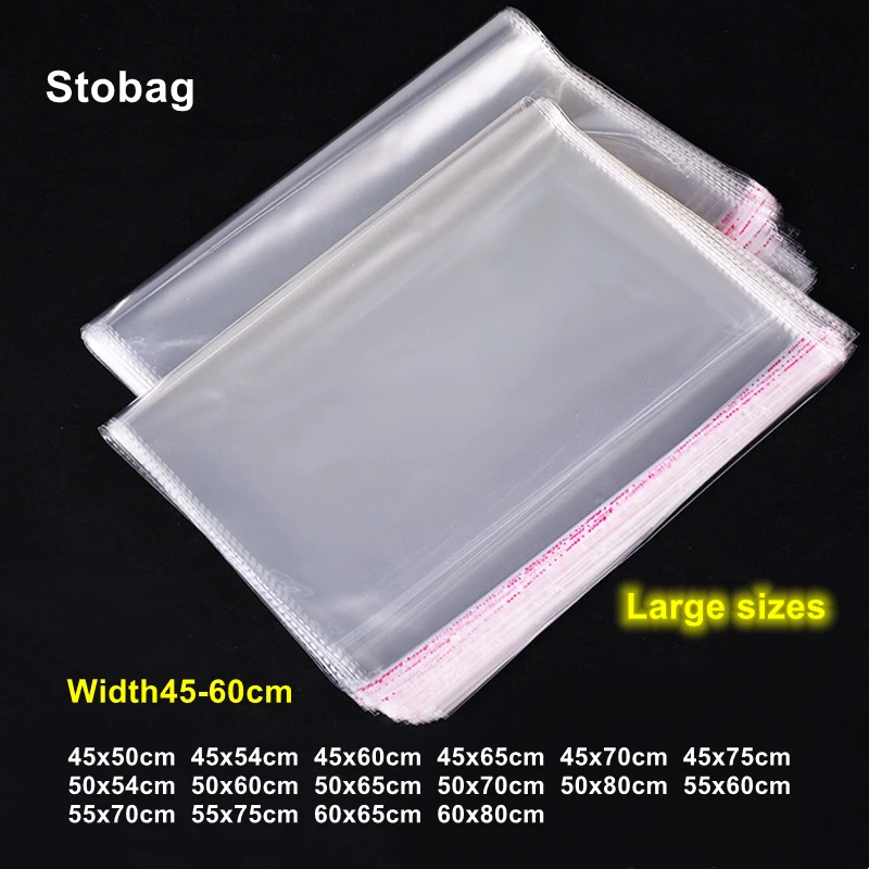 StoBag 100pcs Cellophane Self-adhesive Bag Plastic Opp Transparent Big Self Sealing Gift Shirt Chothes Packaging Clear Pouches