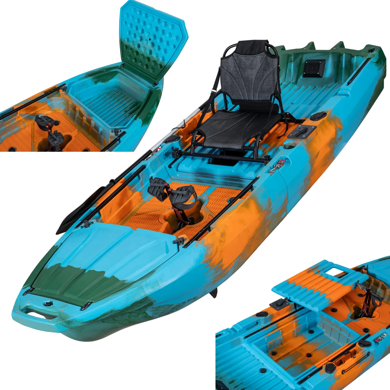

Single Popular 10FT Kayak Fishing Canoe Wholesale with One Seat Ultar-Wide Modular Two Sections Pedal Fishing Kayak