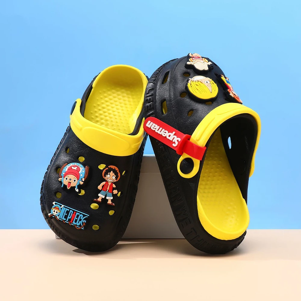 One Piece Anime Clogs Shoe Charms Camo Print Hole Shoes Detachable Heel Strap Soft Garden Sandals Summer Beach Slippers for Teen