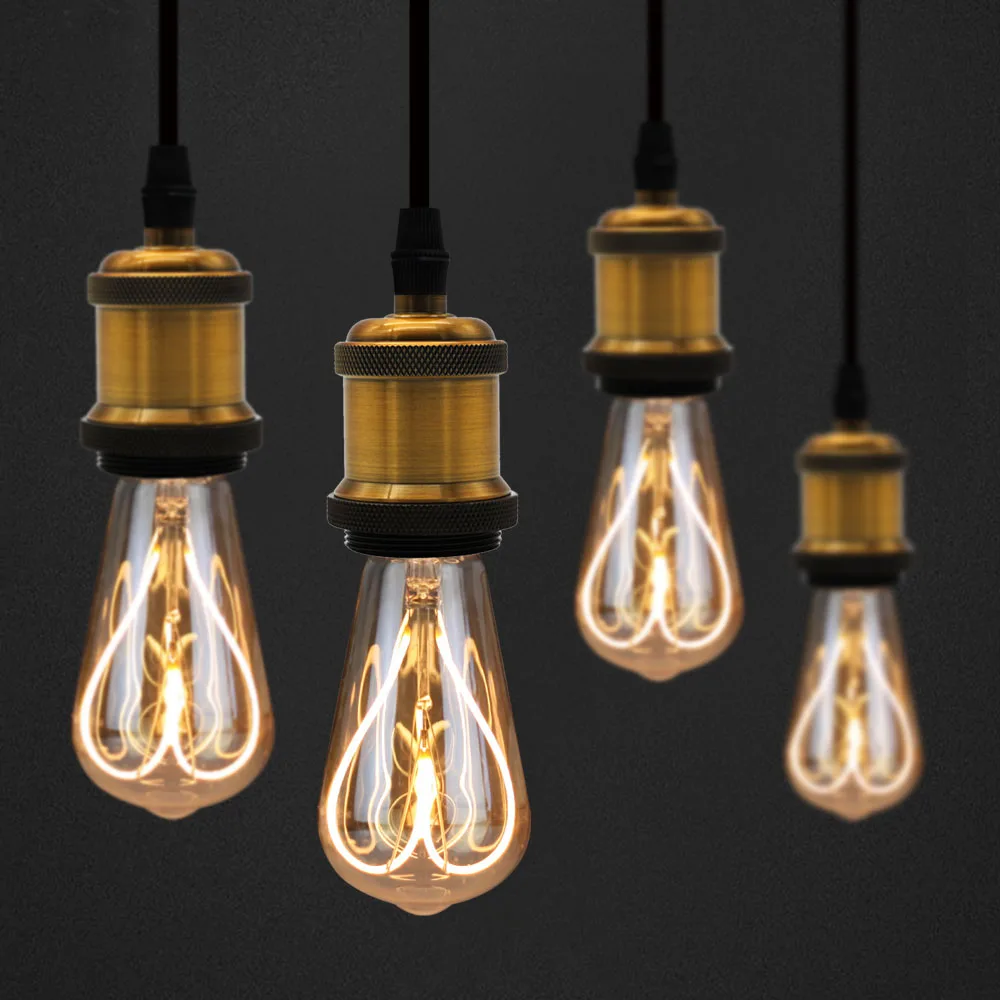 Imagem -02 - Tianfan-lâmpada Led Vintage Filamento Coração Lâmpada Edison Regulável Decorativo Quente Amarelo 4w 220v 110v E26 E27 St64 St21