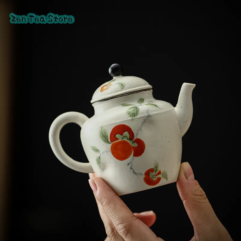 Chinese Powder Lead Hand Pinch Pot Single Pot Hand-painted Rough Clay Pot Wabi Sabi Kung Fu Tea Set Teapot One Tea Infuser