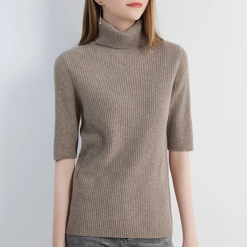 Sweater for Women Knitwears Turtleneck Tops 100% Wool Short Sleeve Pullover 2023 Spring Cashmere Knit Clothes Korean Fashion y2k