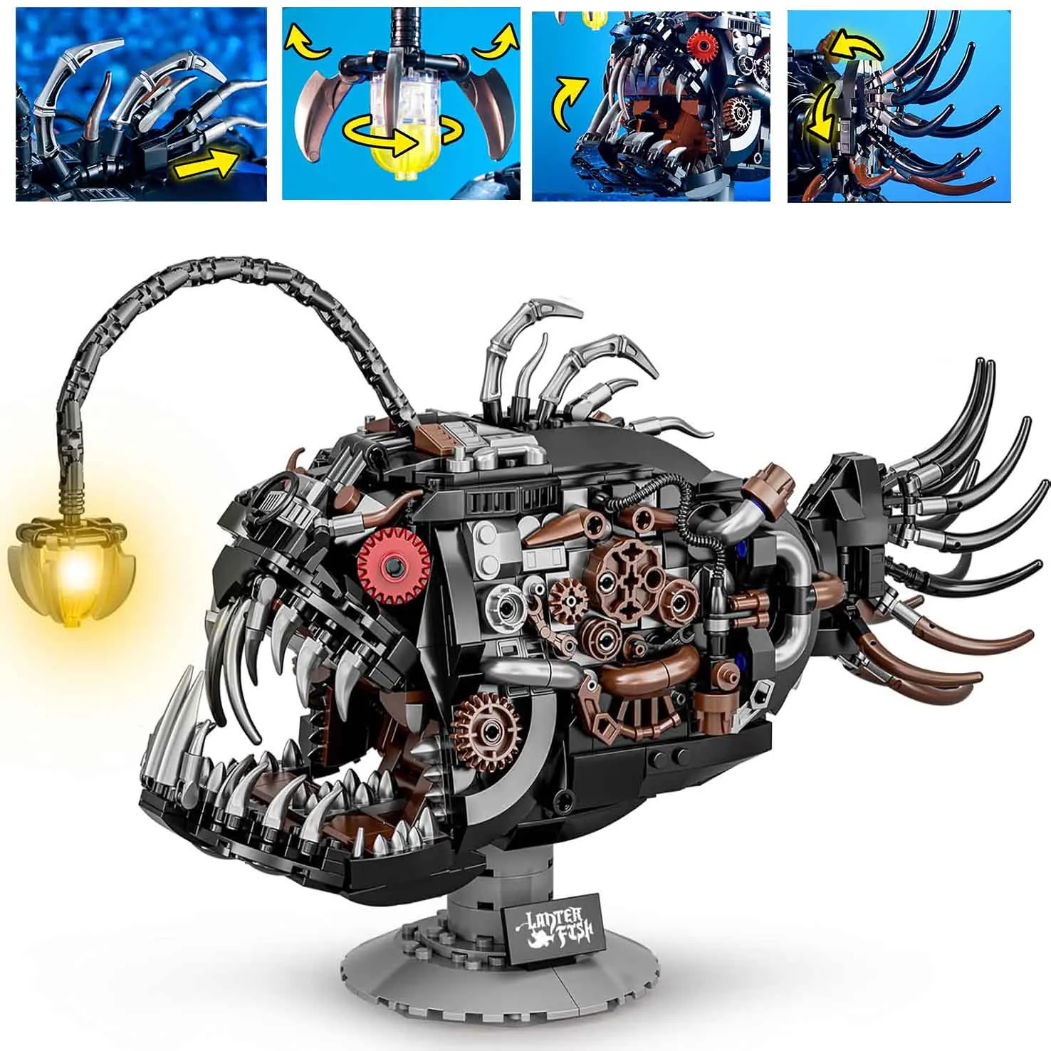 Mechanische Fisch-Bausätze, STEM-Geschenk für Teenager Jungen ab 8 Jahren |   1038-teiliges Ozean-Tier-Kollektionsspielzeug, mit Licht, kreativ, für Heim- oder Bürodekoration,