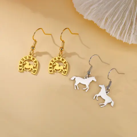 Skyrim Horseshoe Horse Pendant Drop Earrings Stainless Steel Gold Color Earring Fashion Animal Jewelry Gift for Women