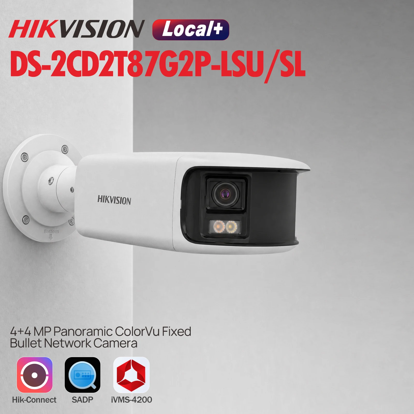 Hikvision DS-2CD2T87G2P-LSU/SL 8MP 180° ° Telecamera IP Bullet Panoramica ColorVu con AcuSense, Luce Stroboscopica, Sirena, Audio Bidirezionale, Allarme Audio, IO 130dB, WDR, IP67, PoE, Slot SD,