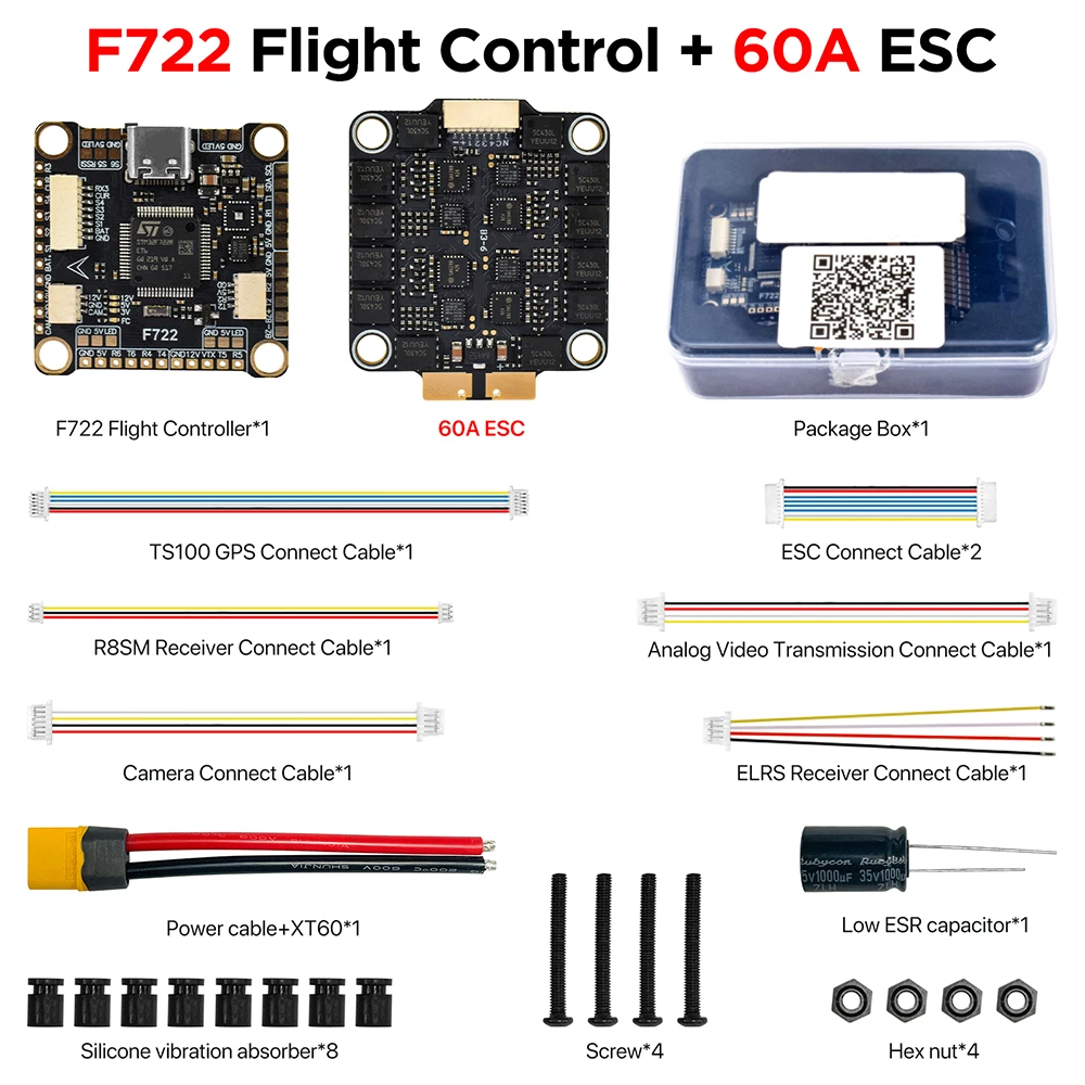 

9IMOD F722 Flight Stack F722 Flight Control 55A/60A ESC 3-6S Lipo 30.5x30.5mm ICM42688 Gyro For Remote Control FPV Racing Drone