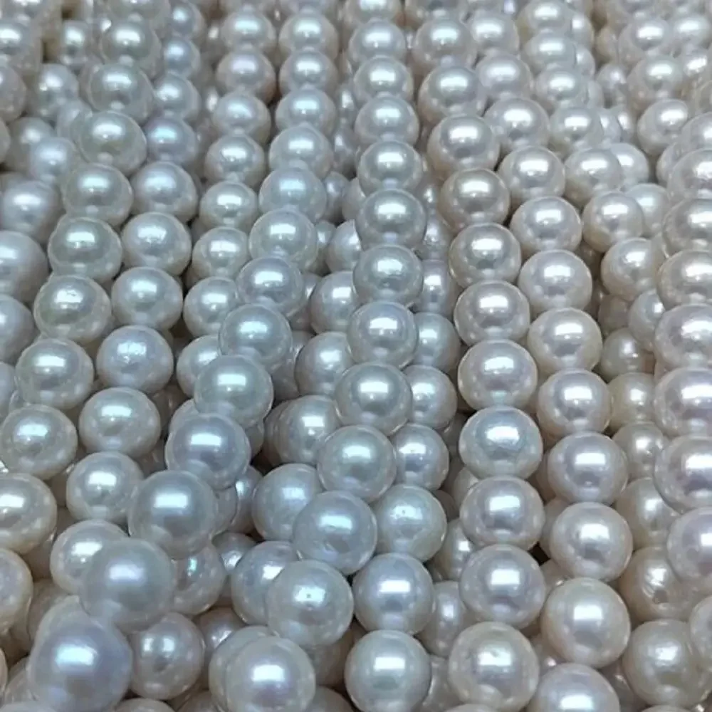 Amazing AAAA+11-12mm Natural South Sea White Round Pearl Necklace S925 18inch
