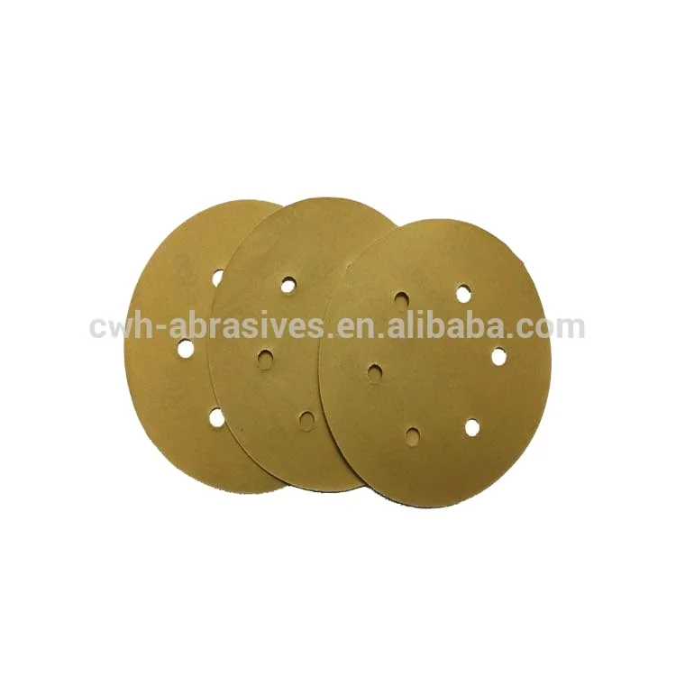 CWH 6 Inch 6 holes 400 Grit Yellow Gold Hook and Loop Sanding disc