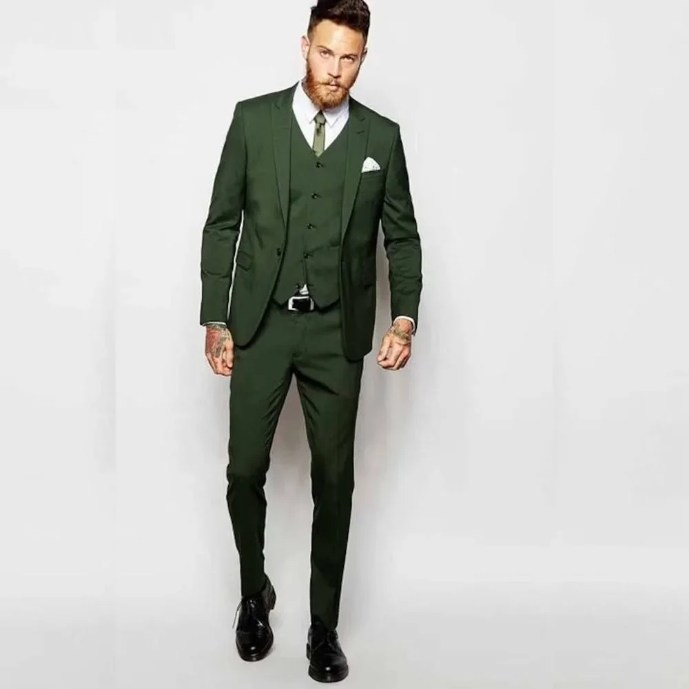 

Costume Homme Green Men's Suits 3 Piece Jacket Pants Vest Slim Fit High Quality Wedding Groomsmen Clothing Peaked Lapel 2024