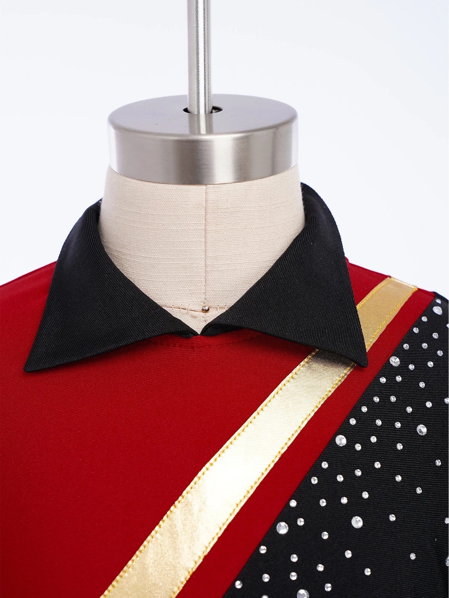 

Kid Boys Figure Skating Jazz Ballet Latin Performance Costume Shirt Contrast Color Dancewear Long Sleeve Rhinestones Skating Top