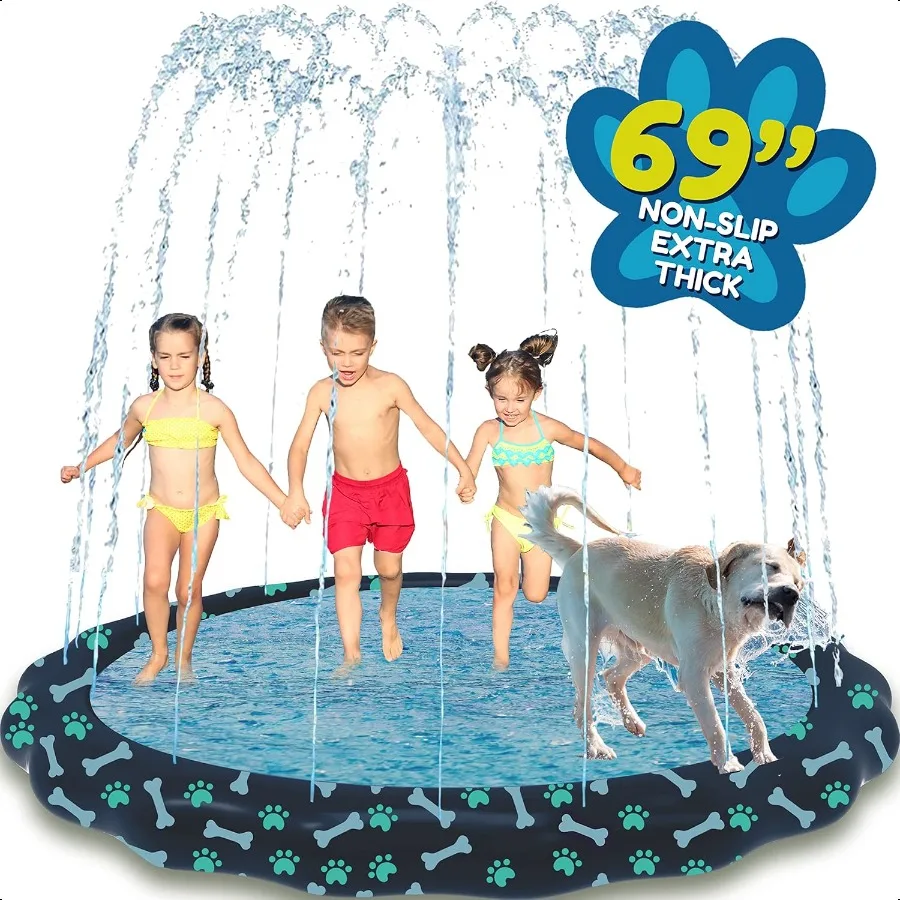 

SplashEZ Non Slip Splash Pad for Dogs 69 Extra Large Splash Pad Sprinkler for Dog Water Summer Toys Great Outdoor Toys for Todd