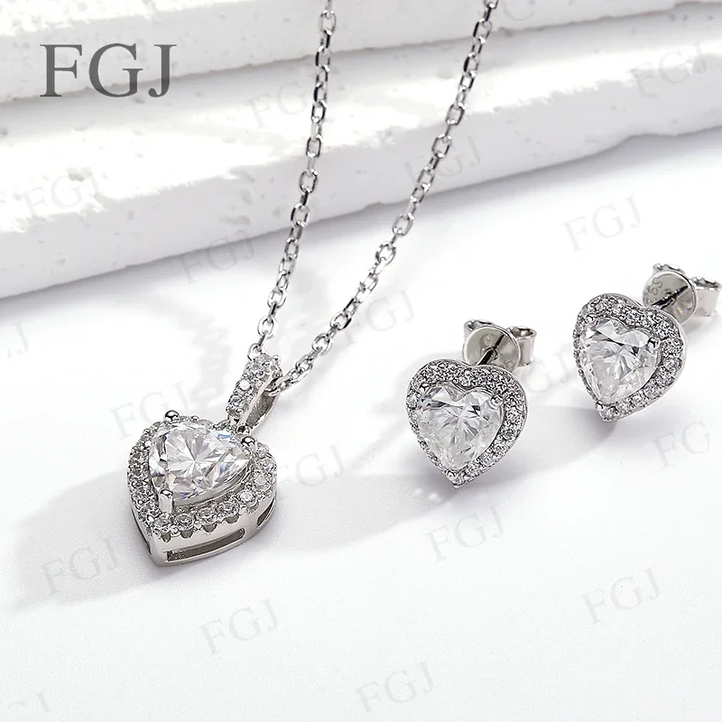 Moissanite Sieraden Hart Geslepen Oorbel Ketting Sets D Kleur 100% 925 Sterling Verzilverd 18K Voor Verjaardag/Dating/Huwelijkscadeau