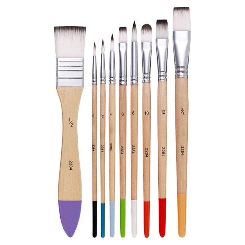 9pcs Paint Brush Artist Brushes Watercolor Paint Brush Nylon Hair Paint Brushes Oil Painting Brushes For Acrylic Painting