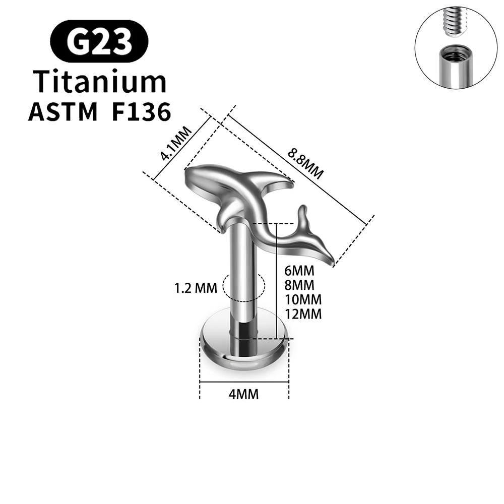 ASTM F136 التيتانيوم دولفين النسر أقراط 16 جرام موضوع داخلي الأذن مربط الغضروف الزنمة الفص محارة اللولب ثقب المجوهرات