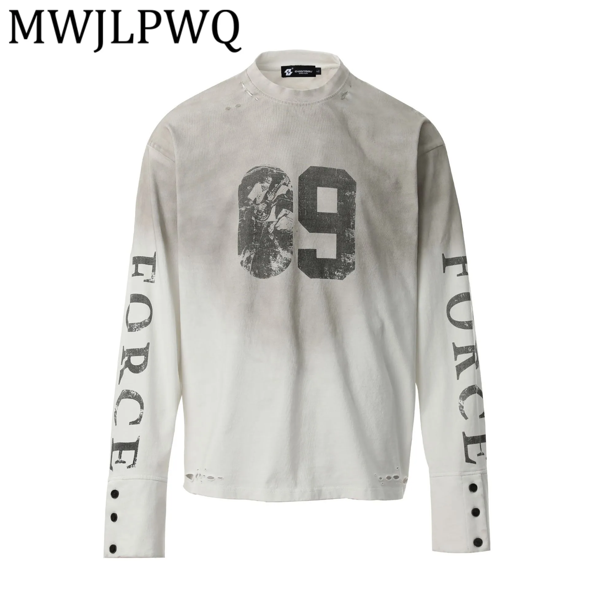 

MWJLPWQ новая футболка с длинными рукавами в американском уличном стиле, винтажная модная свободная повседневная футболка с круглым воротником, весенне-осенние топы 2024, 21435