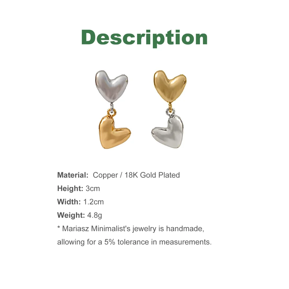 Two-Tone Silver Gold Color Sweet Heart Stud Earrings for Women Trendy Statement Huggies Jewelry Set Valentines Accessories Gift