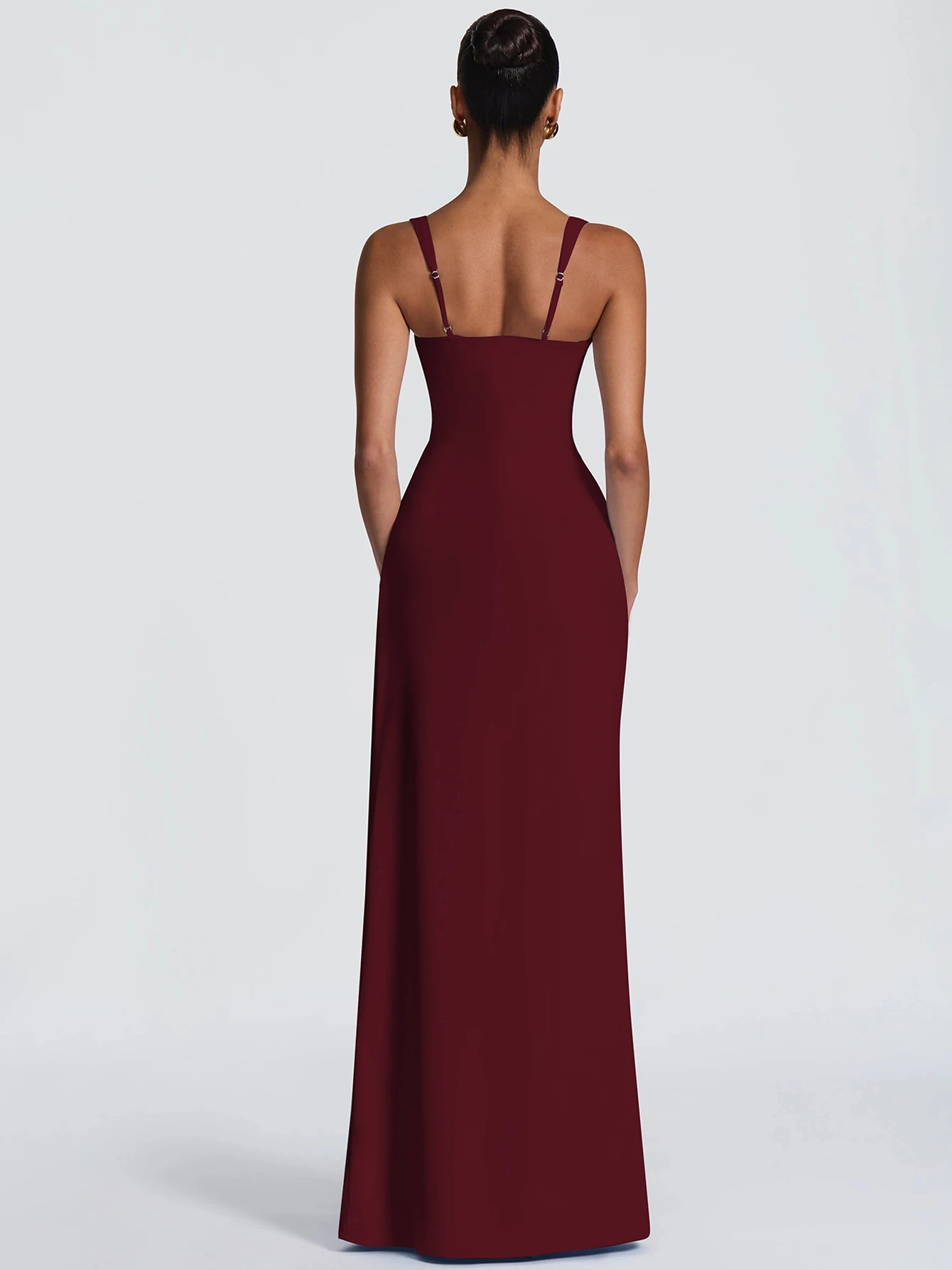 Hugcitar Women'S Fashion Solid Square Collar Backless Slit Bodycon Maxi Dress Summer Women Clothes Birthday Party Vacation