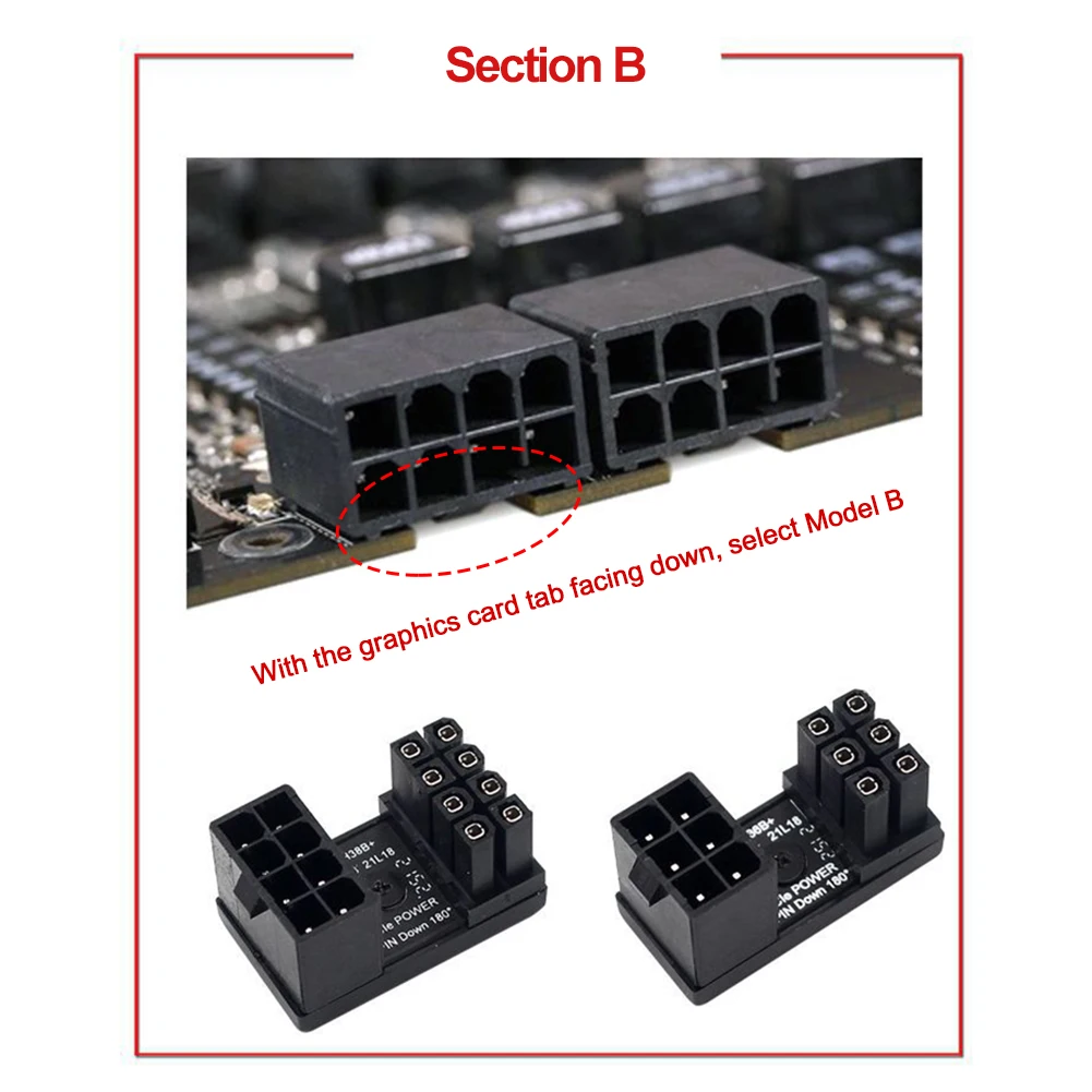Graphics Card Power Turn Connector 180 Degree Angled Cable Adapter for Improved Power Line Routing and Aesthetic Setup