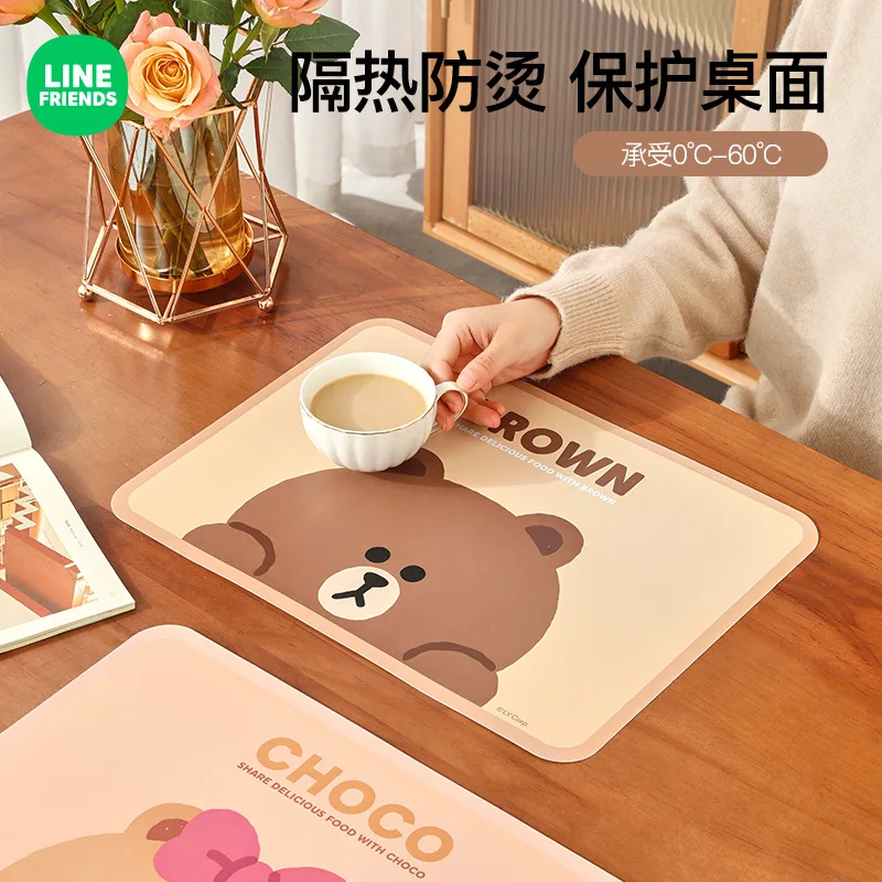 Brown pelúcia isolamento tapete para crianças, tapete estilo kawaii com design dos desenhos animados, para a mesa do almoço e decoração de casa