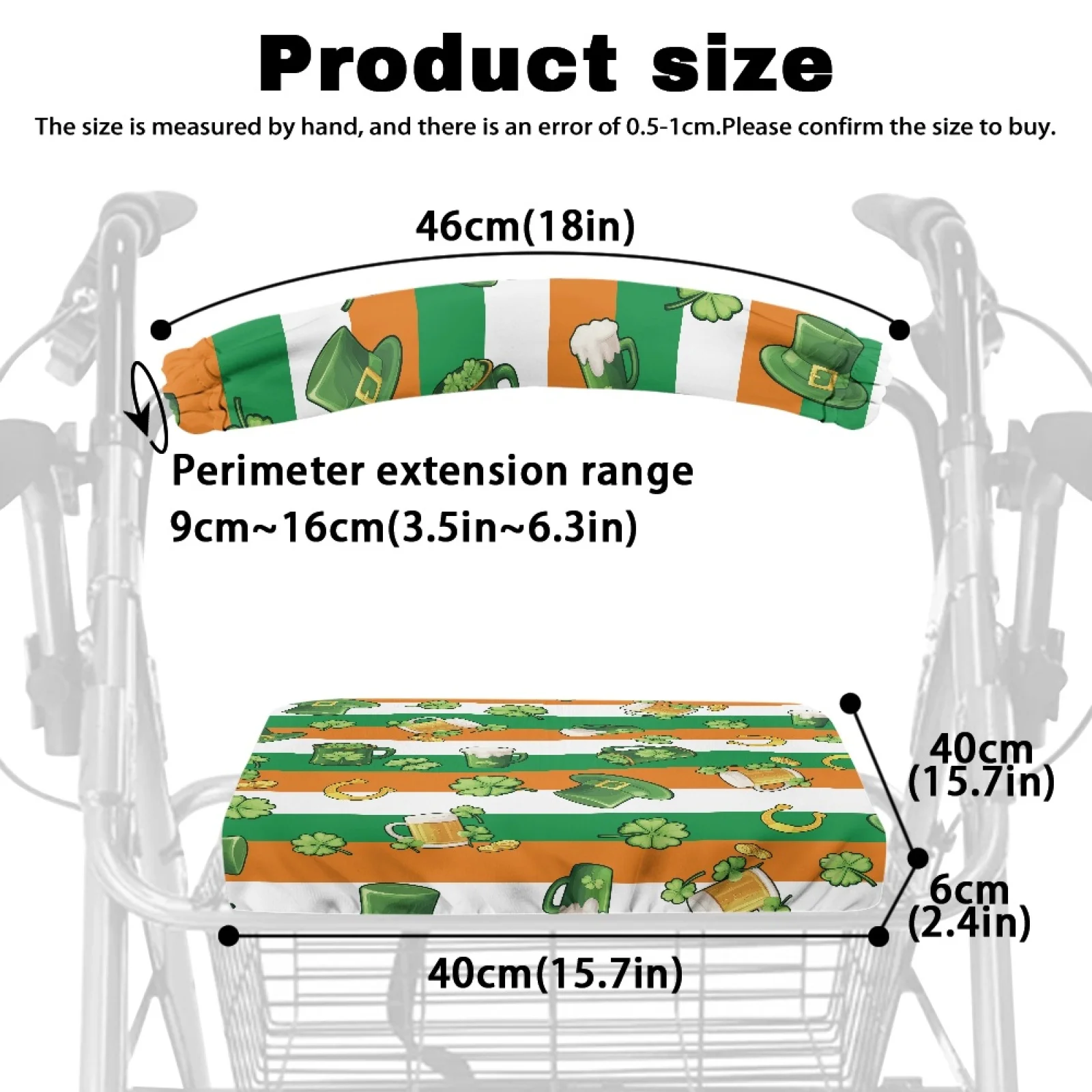 Coloranimal Irish Flag and Clover Pack of 2 Walker Seat Set Polyester Fabric Walker Seat Cushion Cover for Senior Ladies view 6