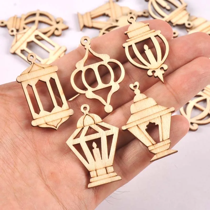 25pcs 2.5x4cm Wood Ramadan Decoration Eid Banner Mubarak Craft Lantern for Hanging Ornament Pendant Islam Muslim Party CP3420