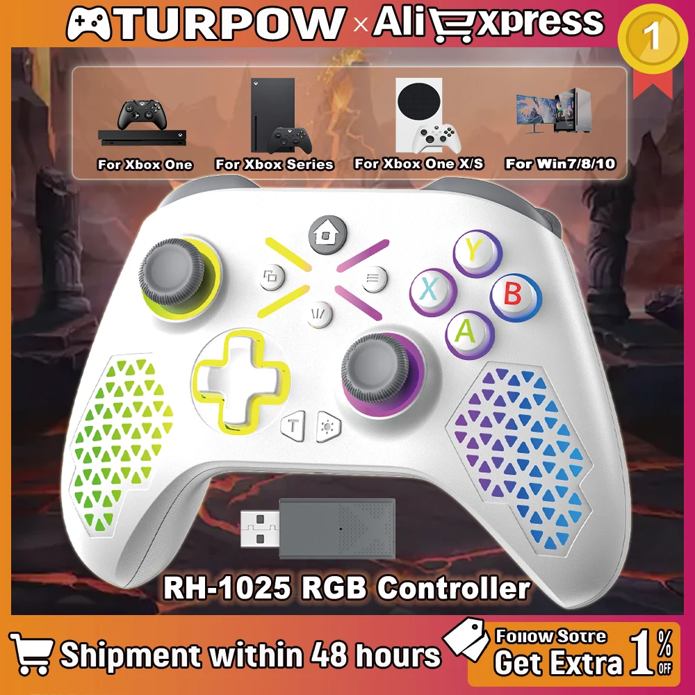 Controlador de juegos RGB inalámbrico para Xbox One, consola Xbox Series S/X/PC, controlador Xbox con doble vibración/joystick multijuego de seis ejes