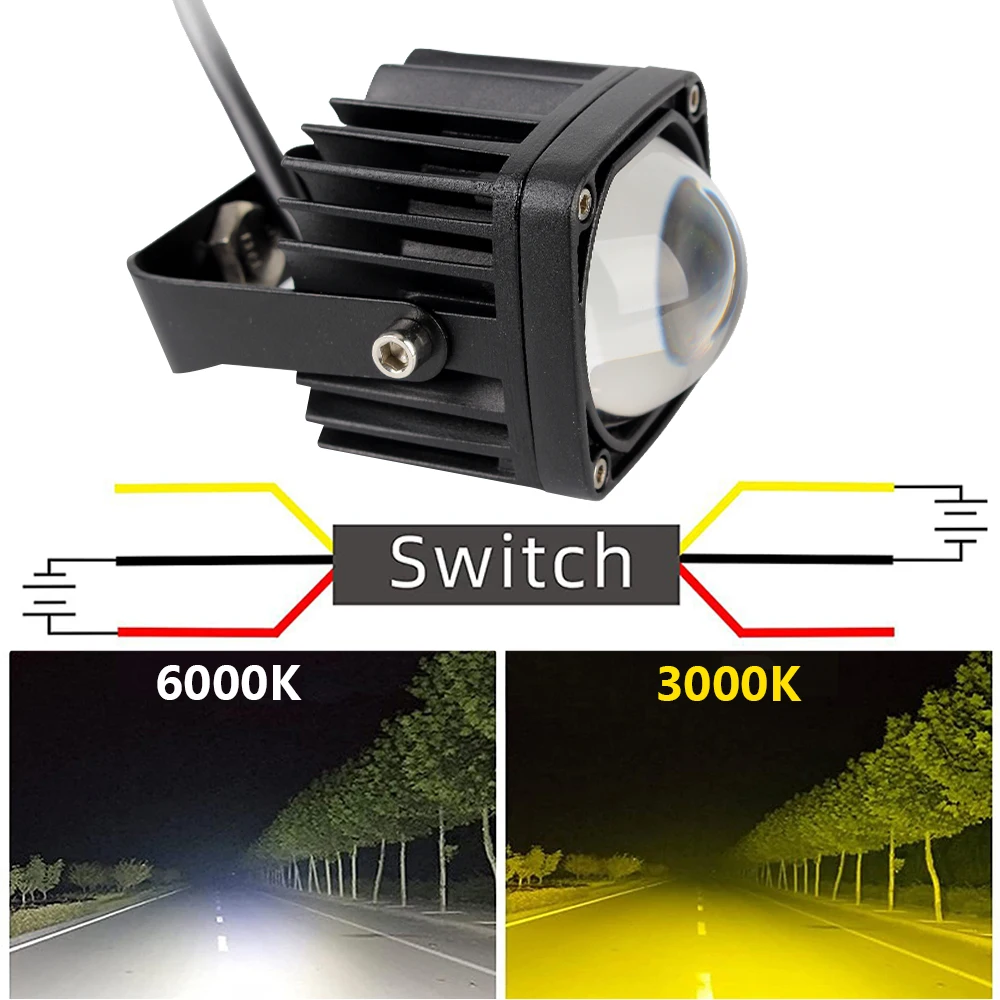 

2 Inch Spotlight Fog Lights 6000K White/ 3000K Yellow Driving Light 8D Lens Led Work Light Car Truck Off Road Motorcycle