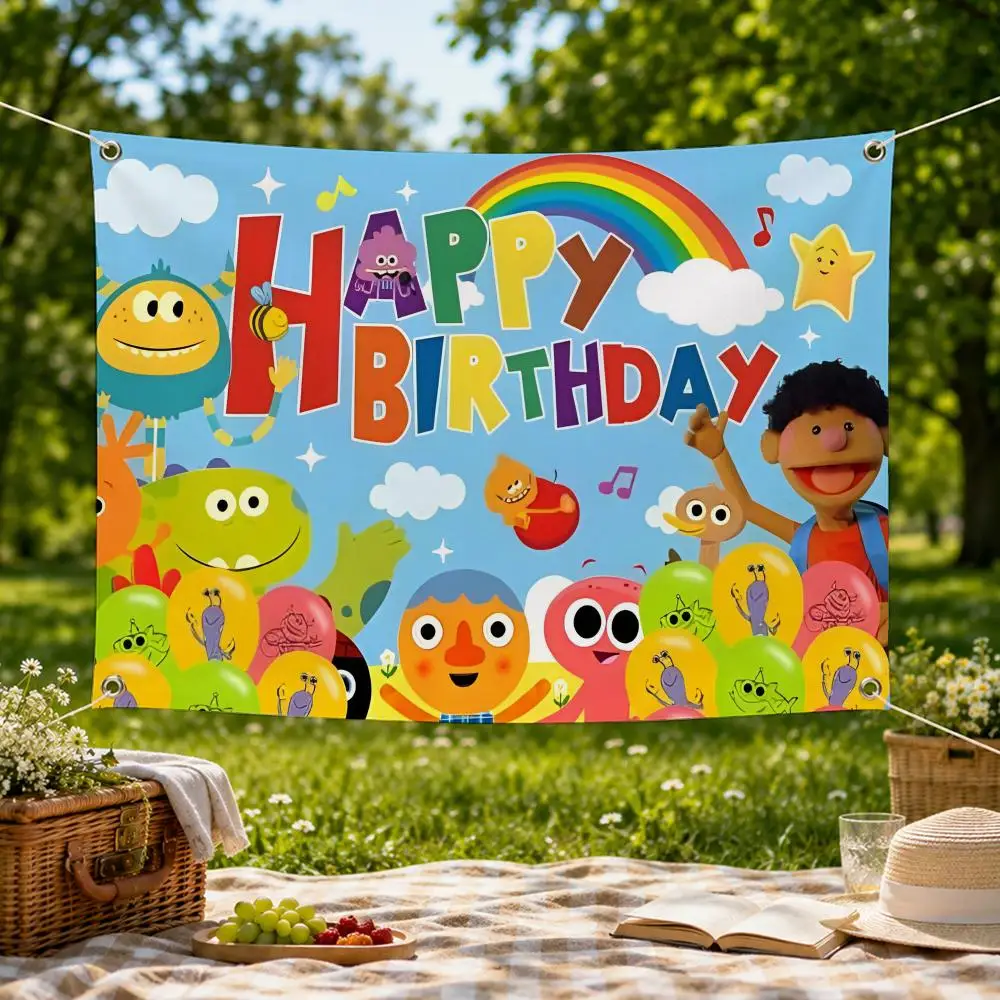 Kids Cartoon Super Simple Songs Flags Wall Hanging Flag Banner for Bedroom Dorm Party Festival Camping Indoor Outdoor Decor