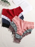 4Pcs Cotton Floral Lace Thongs Underwear Women Sexy Low Waist Brazilian Panties Girl Solid Color Breathable T-Back Soft Lingerie - Image 4