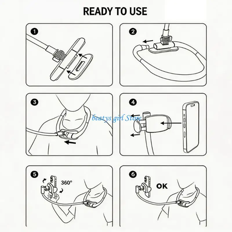 C7AB Desktop & Neck Phone Holder Phone Clamp Neck Holder for Calls Video & Filming