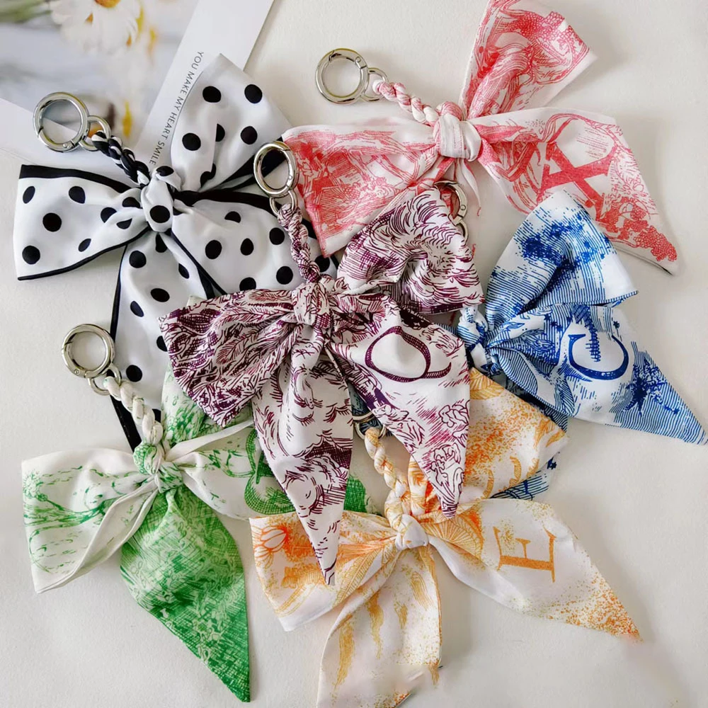 Ladies' Bag Pendant Korean Silk Scarf Bow Dopamine Fashionable Bag Accessory Bag Charm Multifunctional High-quality Keychain