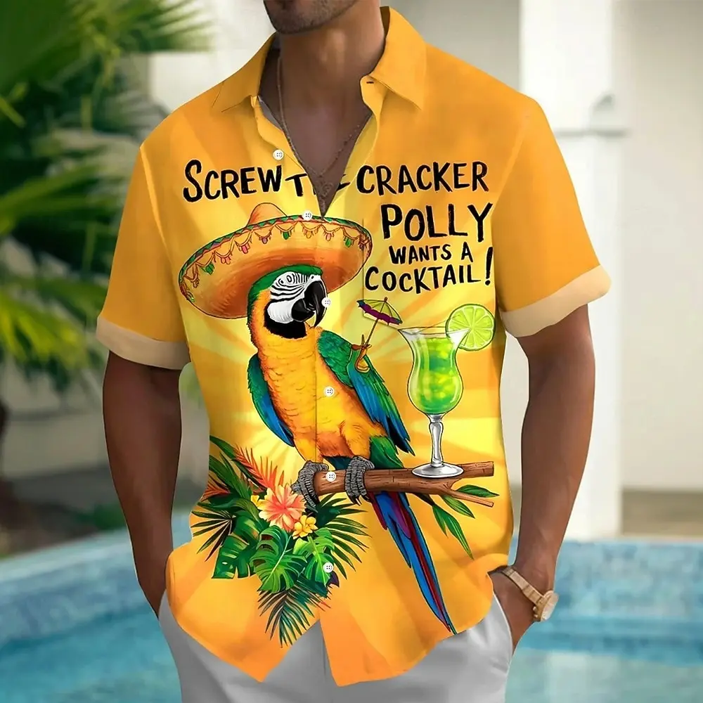 Men's Parrot Funny Slang Tropical Plants Summer Hawaiian Shirt Button Up Shirt Aloha Shirt Short Sleeve  Casual Vacation Summer