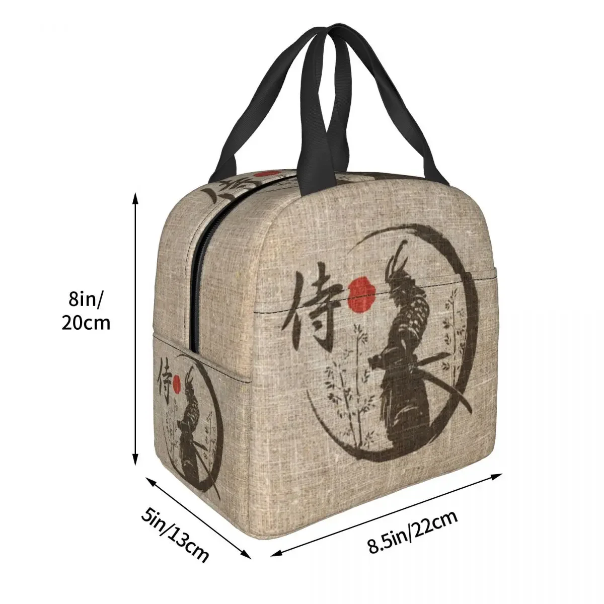 Samurai Japanese Word Lunch Bag Portable Thermal Cooler Insulated Bento Box For Women Kids Work School Picnic Food Tote Bags