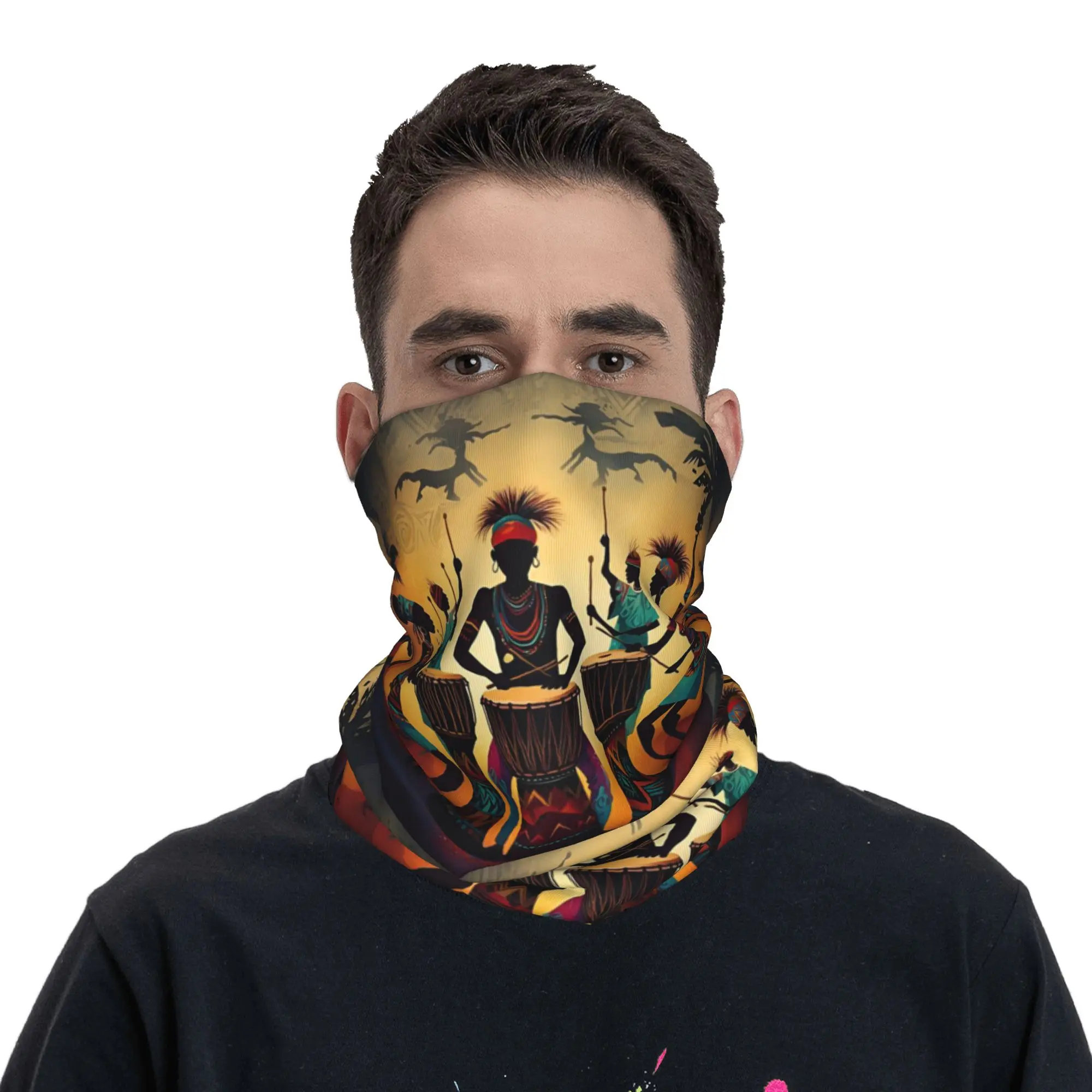 African Drum Performance Tribal Bandana Neck Cover Printed Mask Scarf Multi-use Cycling Scarf Running For Men Women Adult Winter