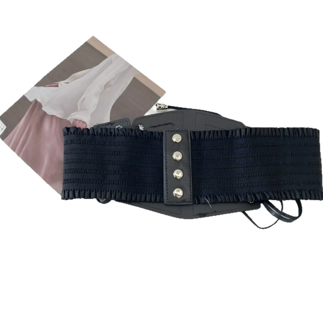 Women'S Wide Elastic Waist Belt 2025 Retro Black Lace Strap Leather Waist Belt Ladies Decoration Fashion Elastic Waist Wide Belt