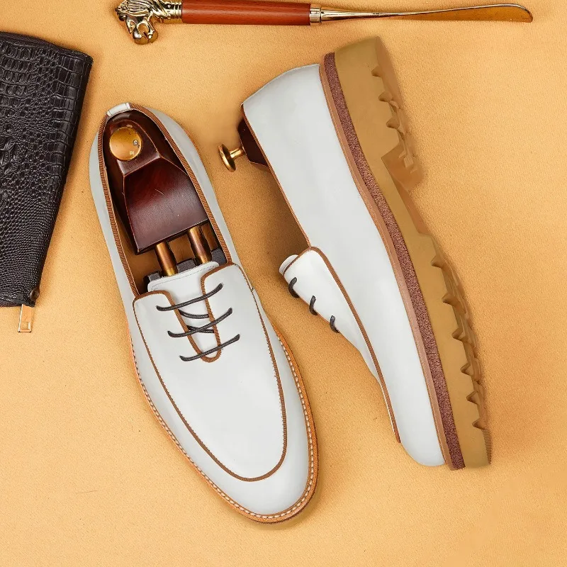 

Elegant Mens Wedding Shoes Luxury Genuine Leather 2026 Autumn New British Style Comfortable Fashion White Dress Shoes for Male
