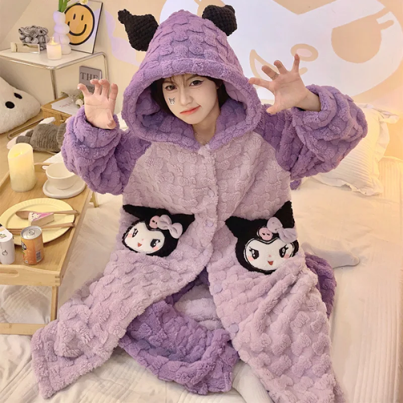 Sanrio Melody pajamas cartoon Sanrio loungewear winter pajamas pants set warm women's two-piece set Melody women's pajamas