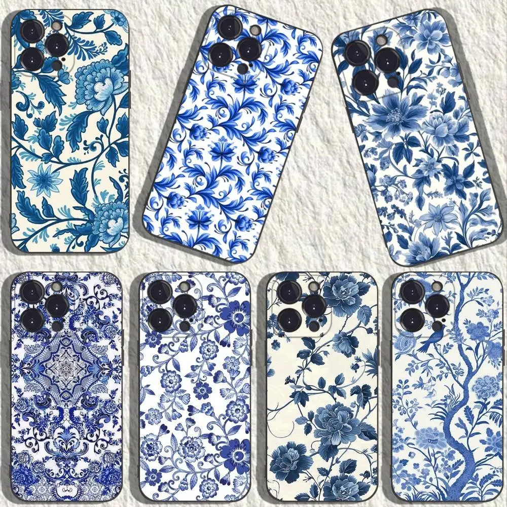

Blue and White Porcelain Phone Case For iPhone 16,15,14,13,12,11 Plus,Pro Max,XS,X,XR,SE,Mini,8,7,Soft Silicone Black Cover